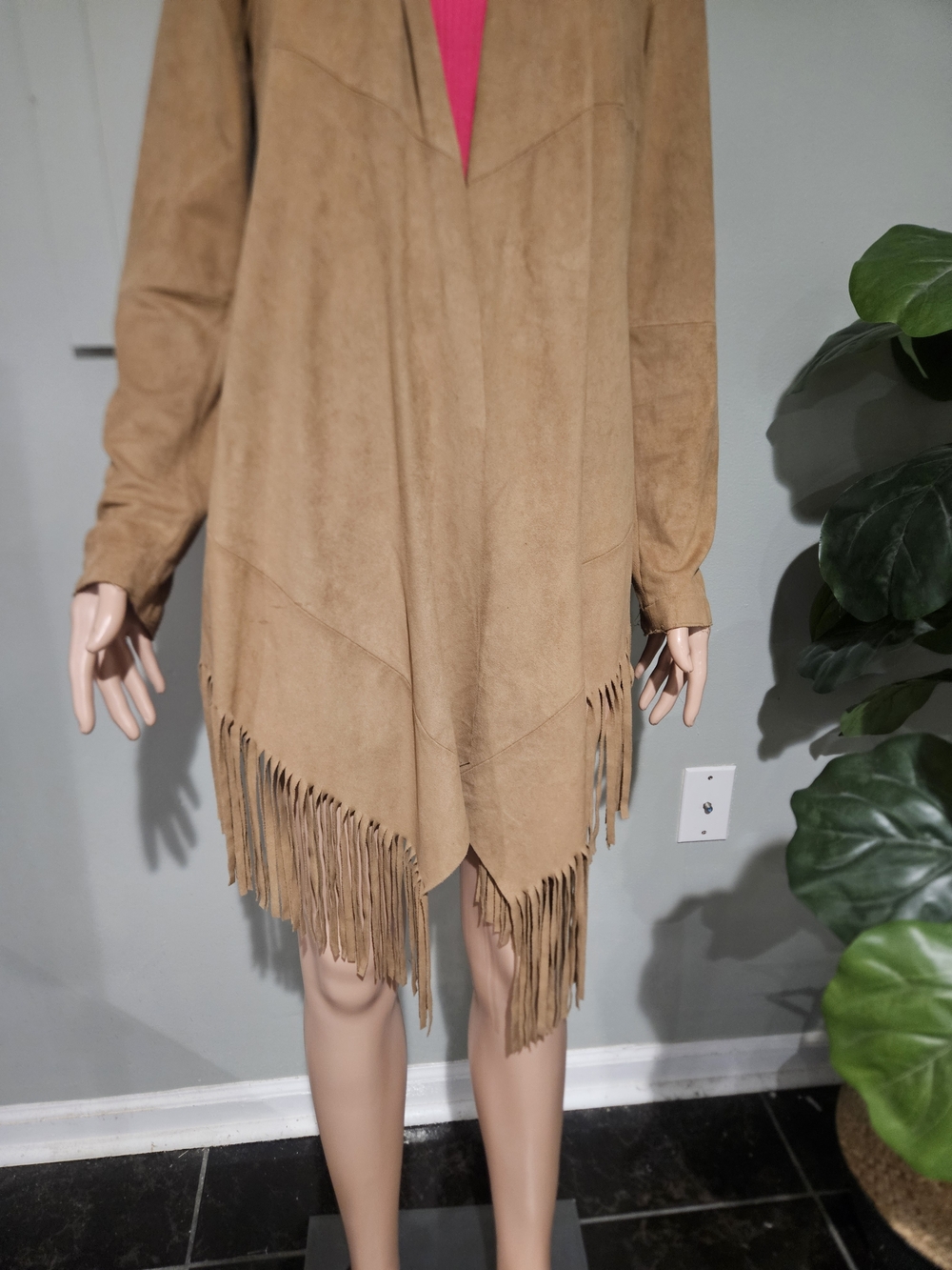 Zara Faux Suede Fringe Cardigan Jacket Western Boho Duster Tan. Size M - Picture 7 of 15